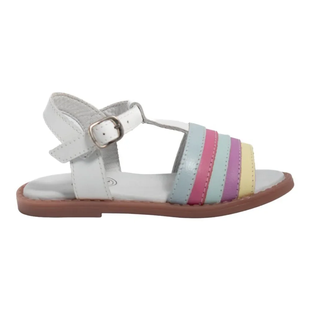 Two Pretty Handcrafted Leather Rainbow Sandals Girls - Pastel Multi-Color